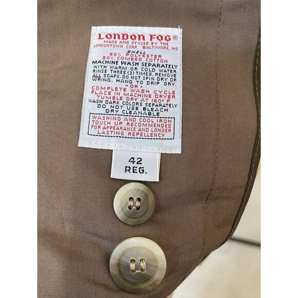 London Fog Men's Trench Coat Pea coat Zip Out Lining Size 42 Reg Tan VTG - Picture 15 of 16